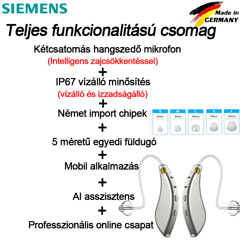 [Továbbfejlesztett stílus teljes funkciókkal] Németországból importált chip, több hangfeldolgozási funkció integrálásával + IP67 vízálló szint, vízálló és izzadságálló + kétcsatornás hangszedő mikrofon zajcsökkentő feldolgozási funkcióval + 5 füldugó testreszabott fülekhez, különböző fülméretekhez + Basic mobilalkalmazás Szolgáltatások + AI-asszisztens a hibakereséshez + Professzionális online csapat